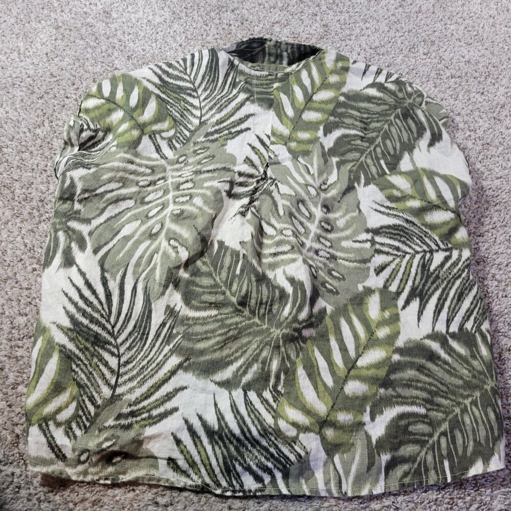 Elie Tahari Shirt Womens Large Green Floral Button Up 100% Linen Top - Picture 6 of 7